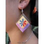 bali hand made wood earrings painted flowers